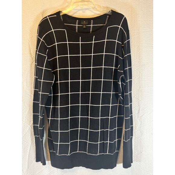 Worthington Grid Pattern‎ Sweater Crew Neck Long Sleeve Black White XLT Tall - Picture 1 of 6
